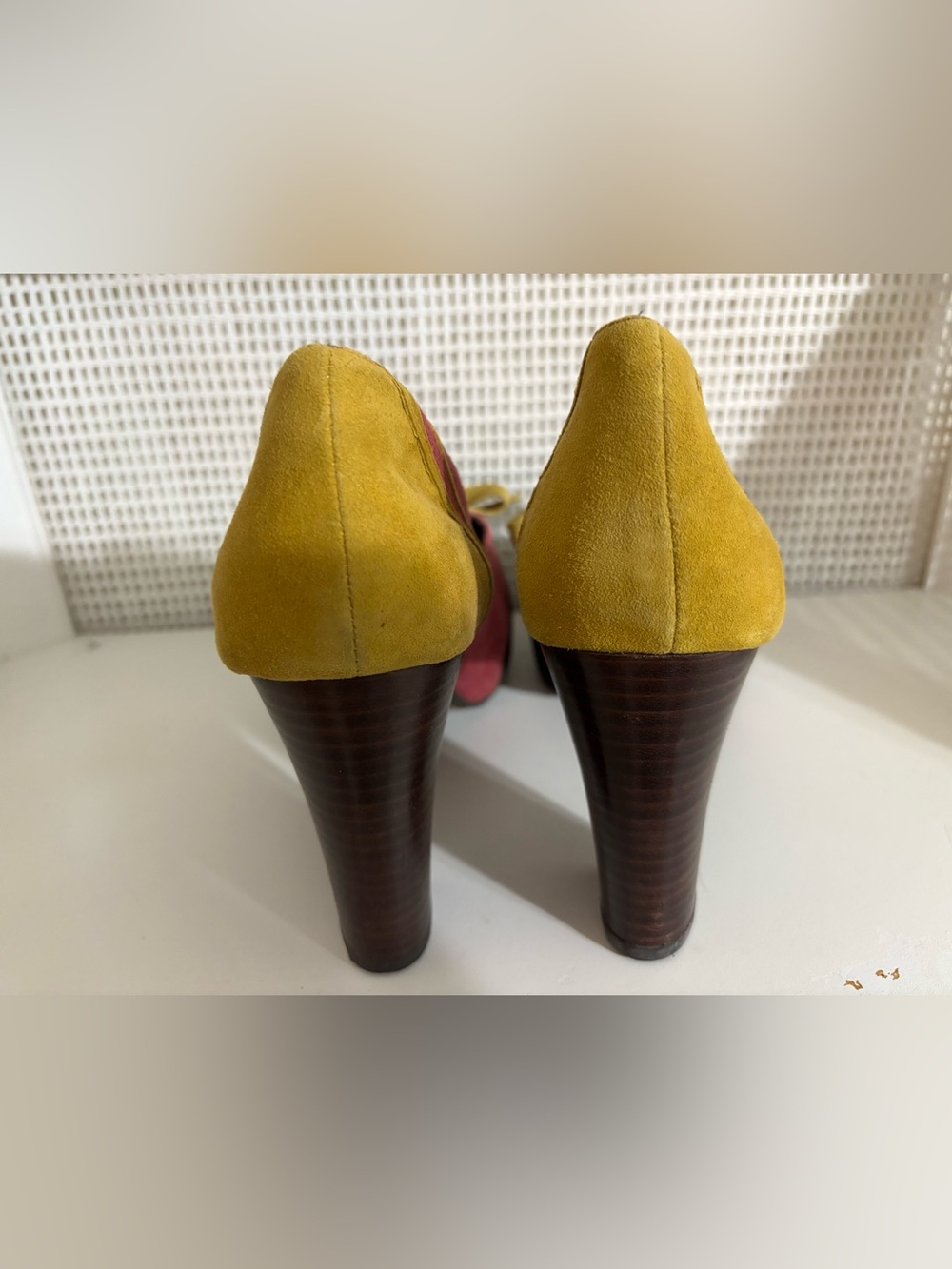 Retro Multicolor Suede 3.5” Block-Heel Pumps by Pilero And The Letterman Press - Picture 6 of 10